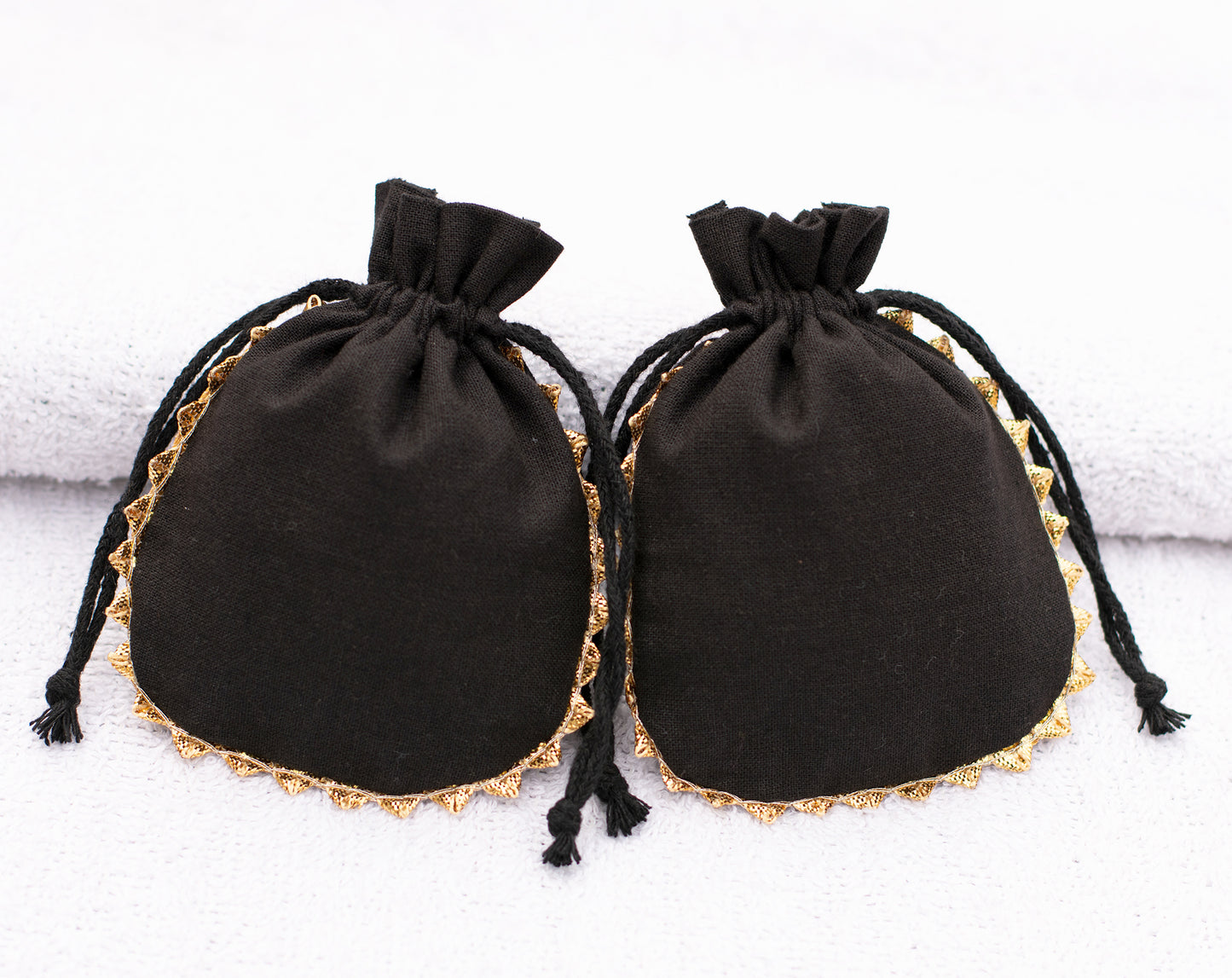 Pack of 100 - Onyx Black Designer Pouch With Logo For Jewelry Packaging in Bulk