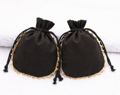 Pack of 100 - Onyx Black Designer Pouch With Logo For Jewelry Packaging in Bulk