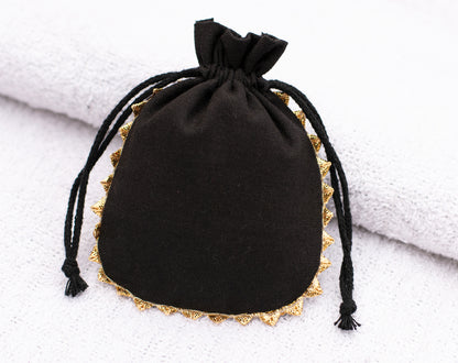 Pack of 100 - Onyx Black Designer Pouch With Logo For Jewelry Packaging in Bulk