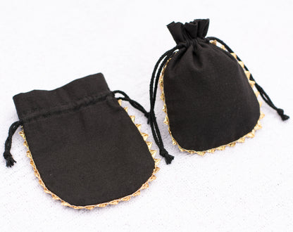 Pack of 100 - Onyx Black Designer Pouch With Logo For Jewelry Packaging in Bulk