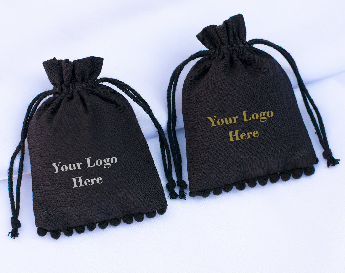 Pack of 100 - Black Designer Pouch With Logo For Jewelry Packaging in Bulk