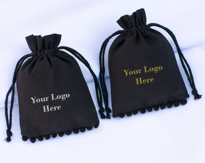 Pack of 100 - Black Designer Pouch With Logo For Jewelry Packaging in Bulk