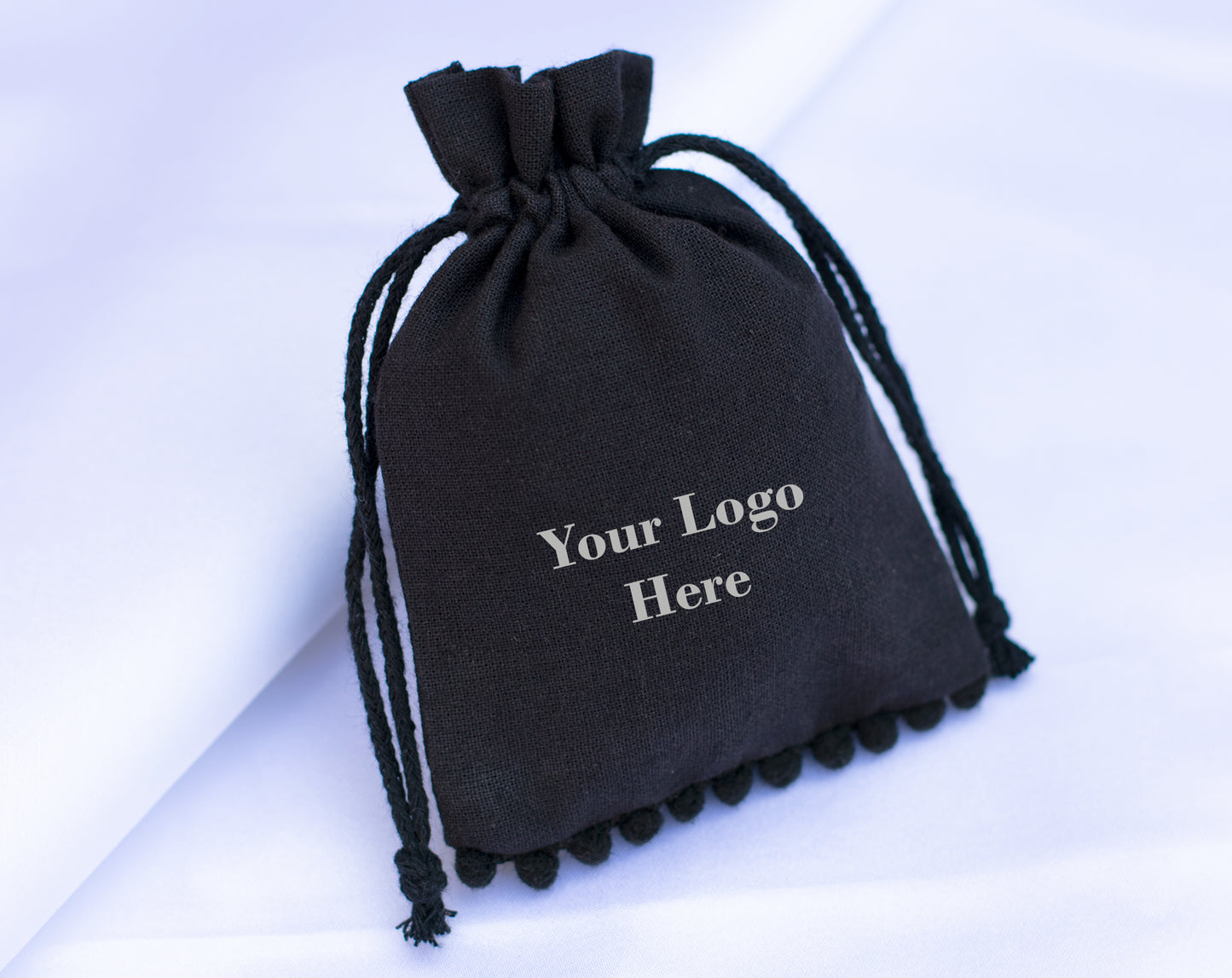 Pack of 100 - Black Designer Pouch With Logo For Jewelry Packaging in Bulk