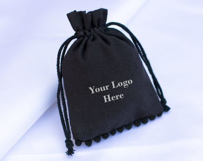 Pack of 100 - Black Designer Pouch With Logo For Jewelry Packaging in Bulk