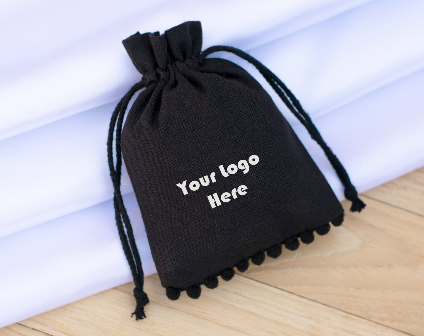 Pack of 100 - Black Designer Pouch With Logo For Jewelry Packaging in Bulk