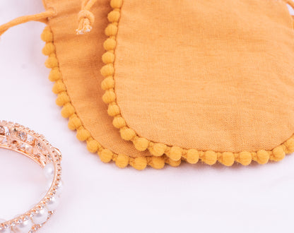 Pack of 100 - Mustard Yellow Designer Pouch With Logo For Jewelry Packaging in Bulk