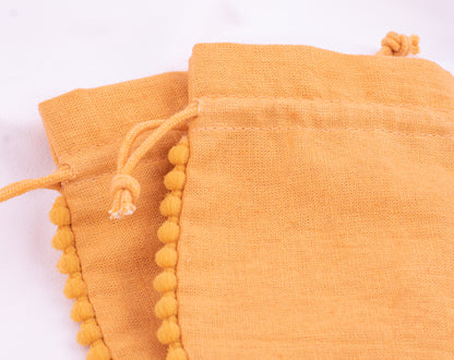 Pack of 100 - Mustard Yellow Designer Pouch With Logo For Jewelry Packaging in Bulk