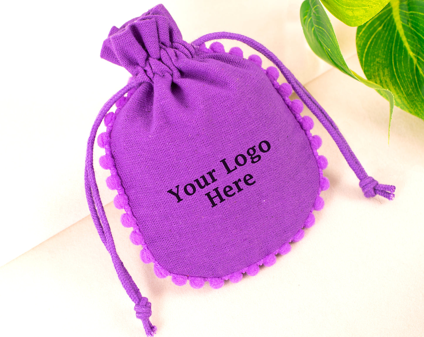Pack of 100 - Purple Designer Pouch With Logo For Jewelry Packaging in Bulk
