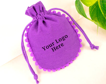 Pack of 100 - Purple Designer Pouch With Logo For Jewelry Packaging in Bulk