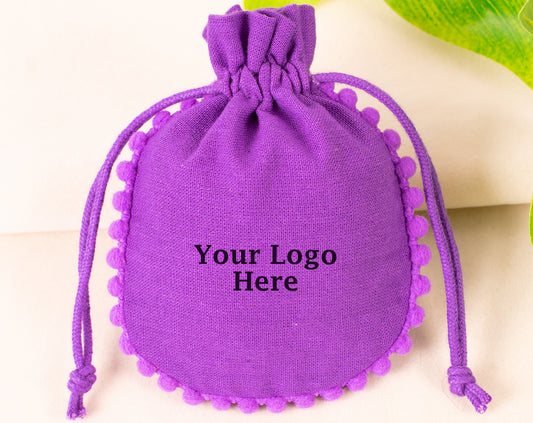 Pack of 100 - Purple Designer Pouch With Logo For Jewelry Packaging in Bulk