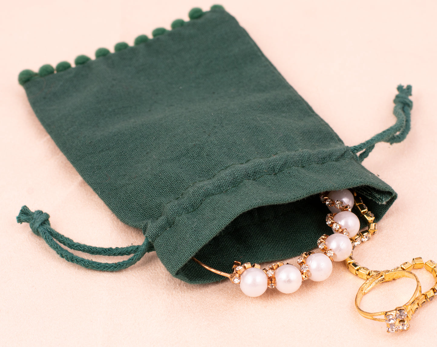 100pcs Dark Green Designer Cotton Pouches With Logo For Eco Friendly Jewelry Packaging