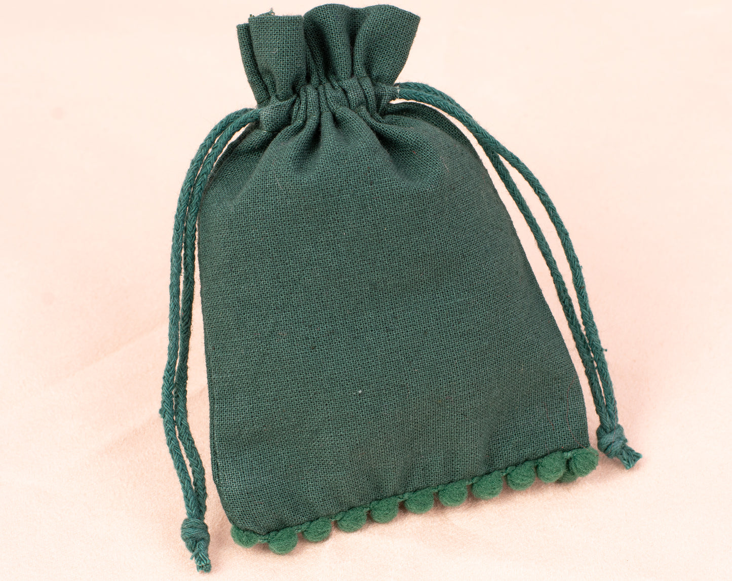 100pcs Dark Green Designer Cotton Pouches With Logo For Eco Friendly Jewelry Packaging