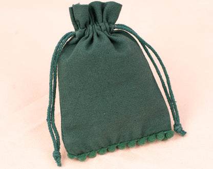 100pcs Dark Green Designer Cotton Pouches With Logo For Eco Friendly Jewelry Packaging
