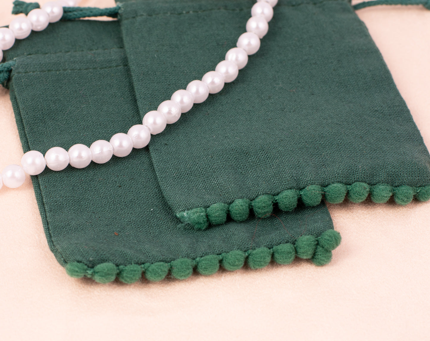 100pcs Dark Green Designer Cotton Pouches With Logo For Eco Friendly Jewelry Packaging