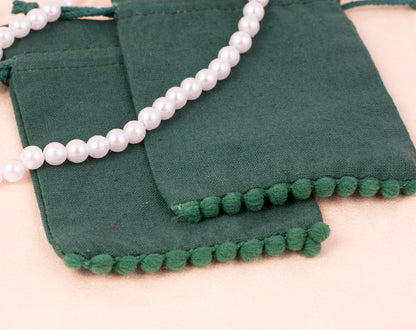 100pcs Dark Green Designer Cotton Pouches With Logo For Eco Friendly Jewelry Packaging