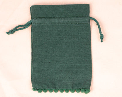 100pcs Dark Green Designer Cotton Pouches With Logo For Eco Friendly Jewelry Packaging