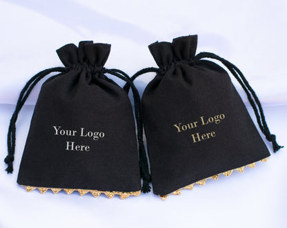 100pcs Black Designer Cotton Pouches With Logo For Jewelry Packaging