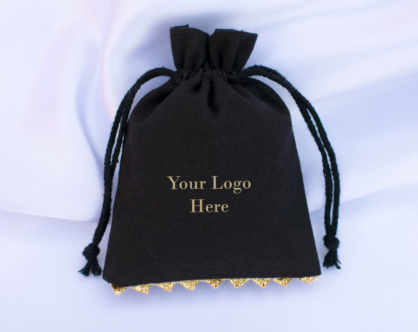 100pcs Black Designer Cotton Pouches With Logo For Jewelry Packaging