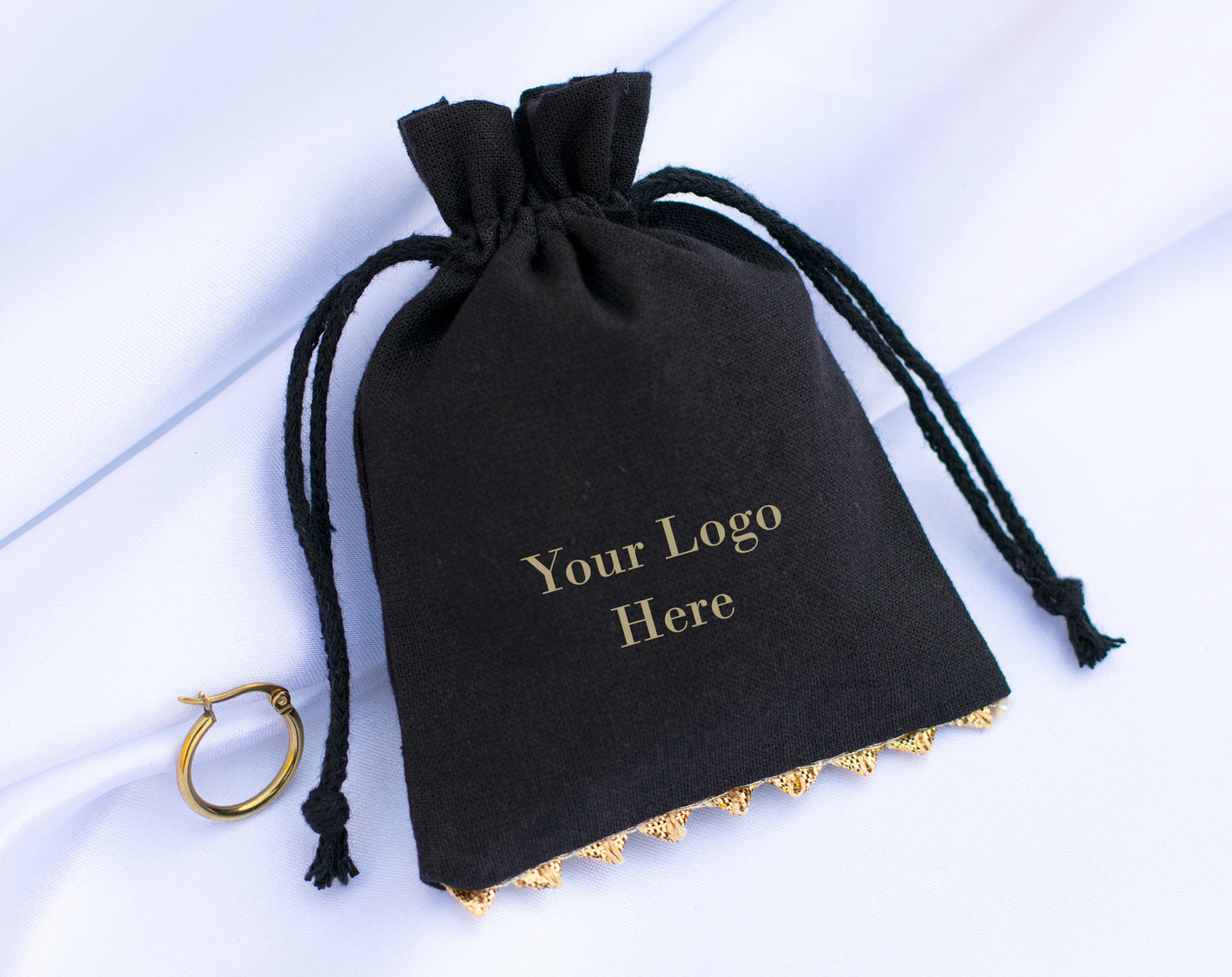 100pcs Black Designer Cotton Pouches With Logo For Jewelry Packaging