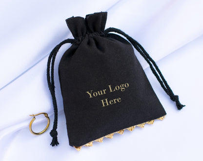 100pcs Black Designer Cotton Pouches With Logo For Jewelry Packaging