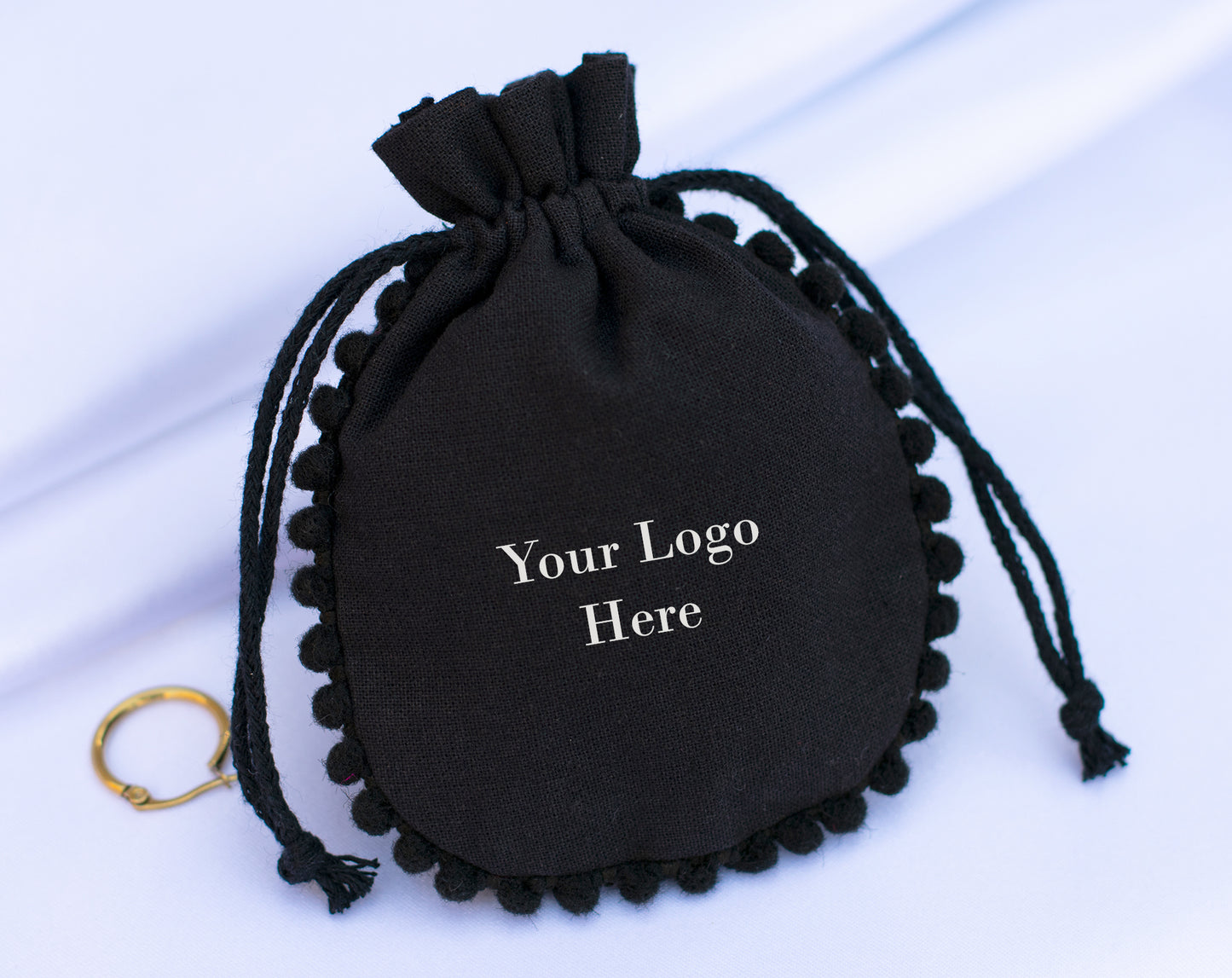 100pcs Black Cotton Drawstring Designer Pouch With Logo For Jewelry Packaging