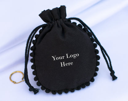 100pcs Black Cotton Drawstring Designer Pouch With Logo For Jewelry Packaging