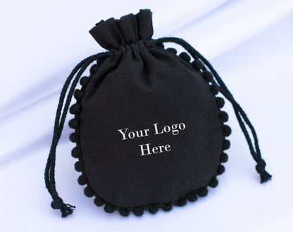 100pcs Black Cotton Drawstring Designer Pouch With Logo For Jewelry Packaging