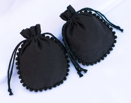 100pcs Black Cotton Drawstring Designer Pouch With Logo For Jewelry Packaging