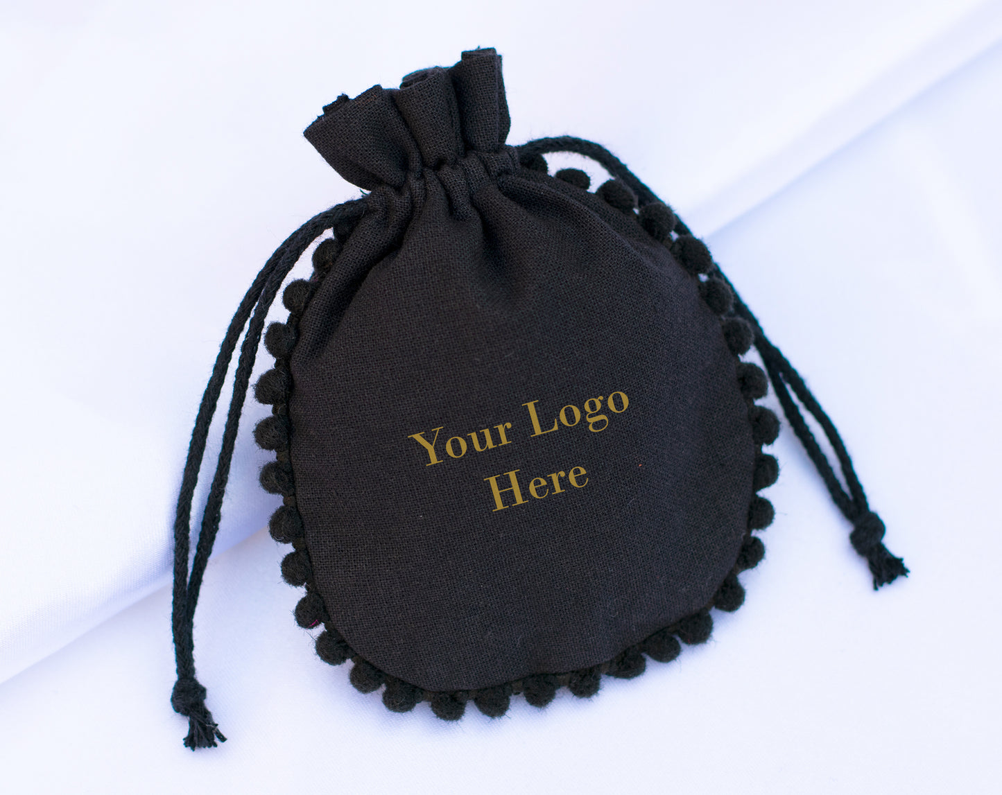 100pcs Black Cotton Drawstring Designer Pouch With Logo For Jewelry Packaging