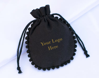 100pcs Black Cotton Drawstring Designer Pouch With Logo For Jewelry Packaging