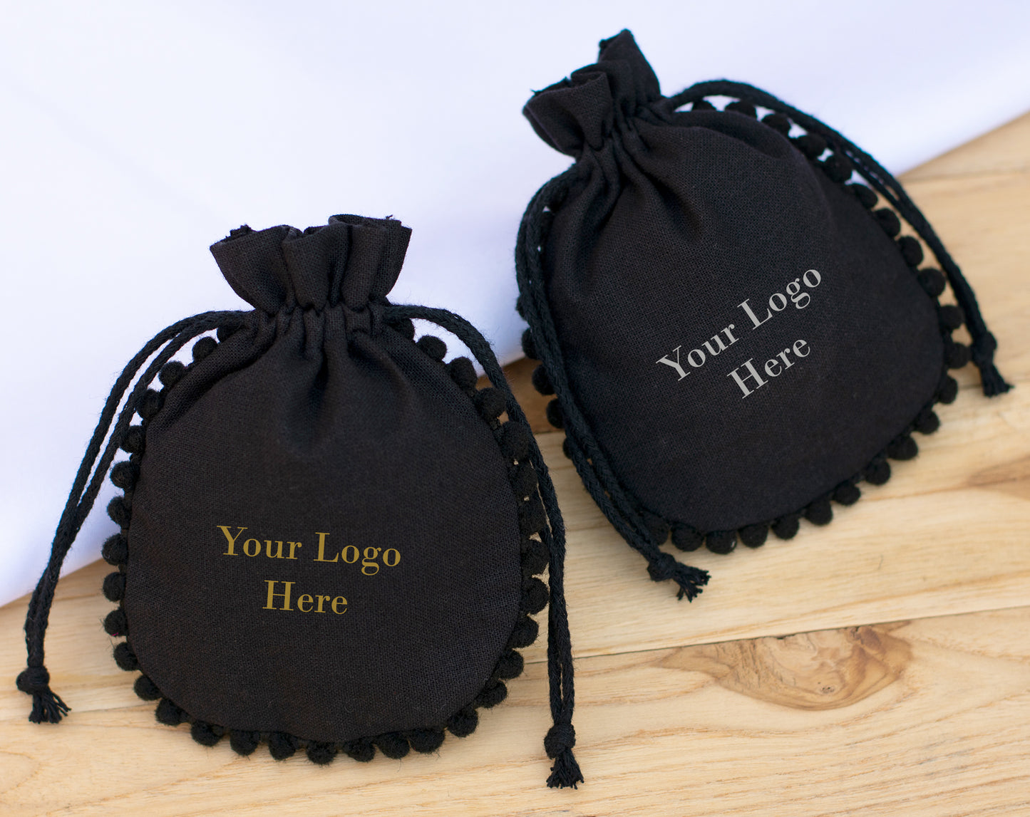 100pcs Black Cotton Drawstring Designer Pouch With Logo For Jewelry Packaging