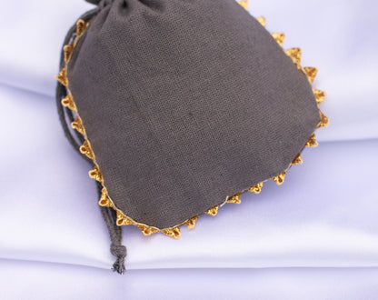 Pack of 100 - Charcoal Gray With Golden Lace Designer Pouch With Logo