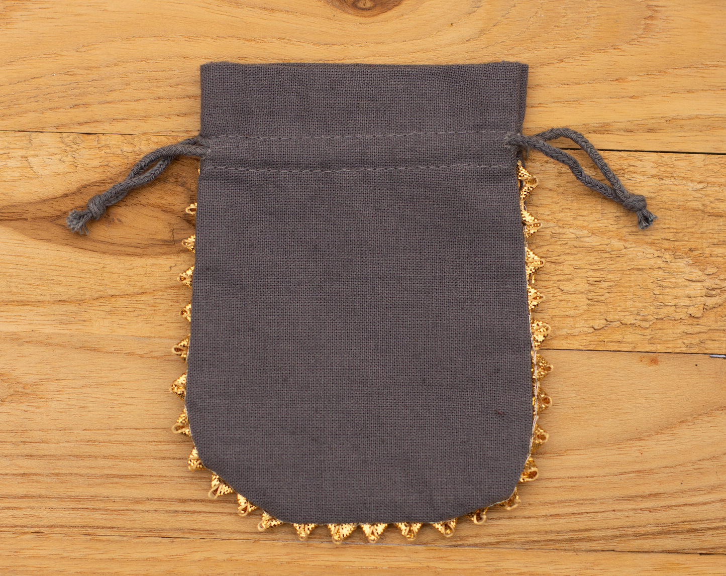 Pack of 100 - Charcoal Gray With Golden Lace Designer Pouch With Logo