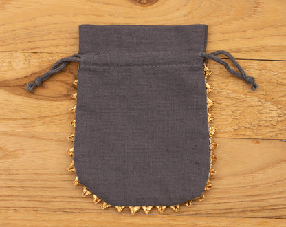 Pack of 100 - Charcoal Gray With Golden Lace Designer Pouch With Logo