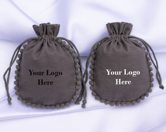 Pack of 100 - Slate Gray Designer Pouch With Logo For Jewelry Packaging