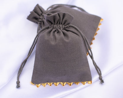 100pcs Golden Lace Designer Cotton Pouches With Logo For Sustainable Jewelry Packaging