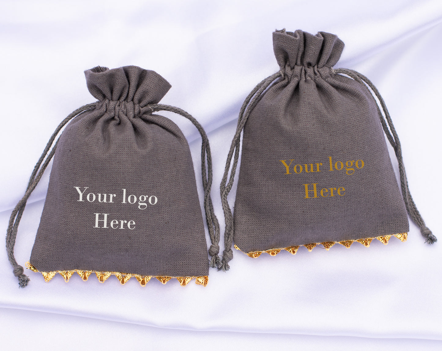 100pcs Golden Lace Designer Cotton Pouches With Logo For Sustainable Jewelry Packaging