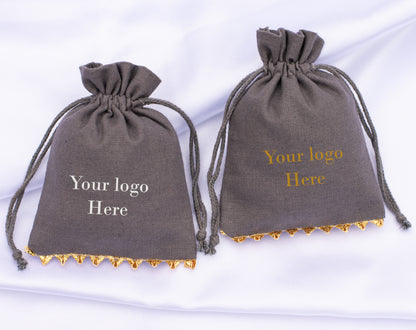 100pcs Golden Lace Designer Cotton Pouches With Logo For Sustainable Jewelry Packaging