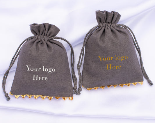 100pcs Golden Lace Designer Cotton Pouches With Logo For Sustainable Jewelry Packaging