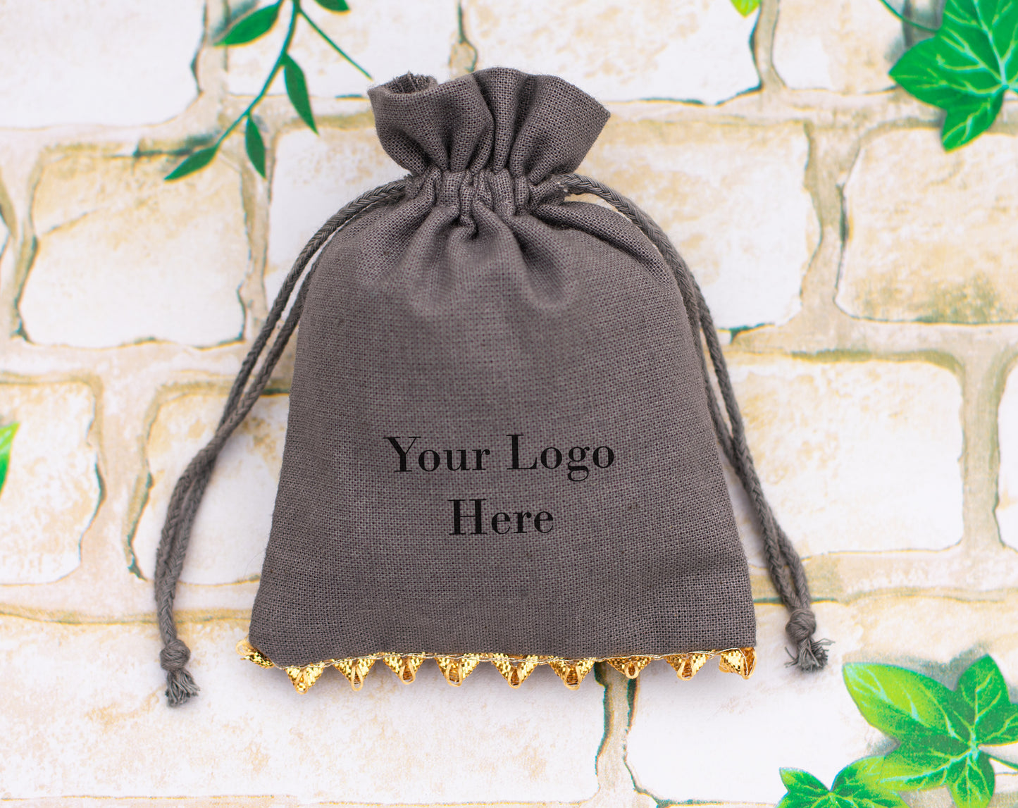 100pcs Golden Lace Designer Cotton Pouches With Logo For Sustainable Jewelry Packaging