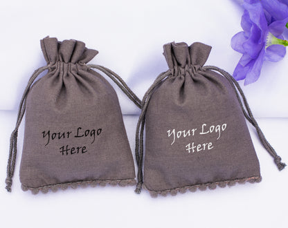 100pcs Natural Designer Cotton Pouches With Logo, Sustainable Jewelry Packaging & Gifting
