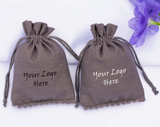 100pcs Natural Designer Cotton Pouches With Logo, Sustainable Jewelry Packaging & Gifting