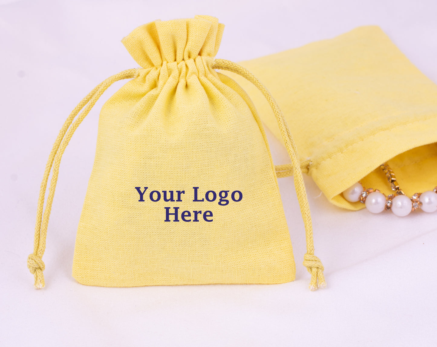 100pcs Custom Cotton Drawstring Pouches With Logo for Brand Packaging