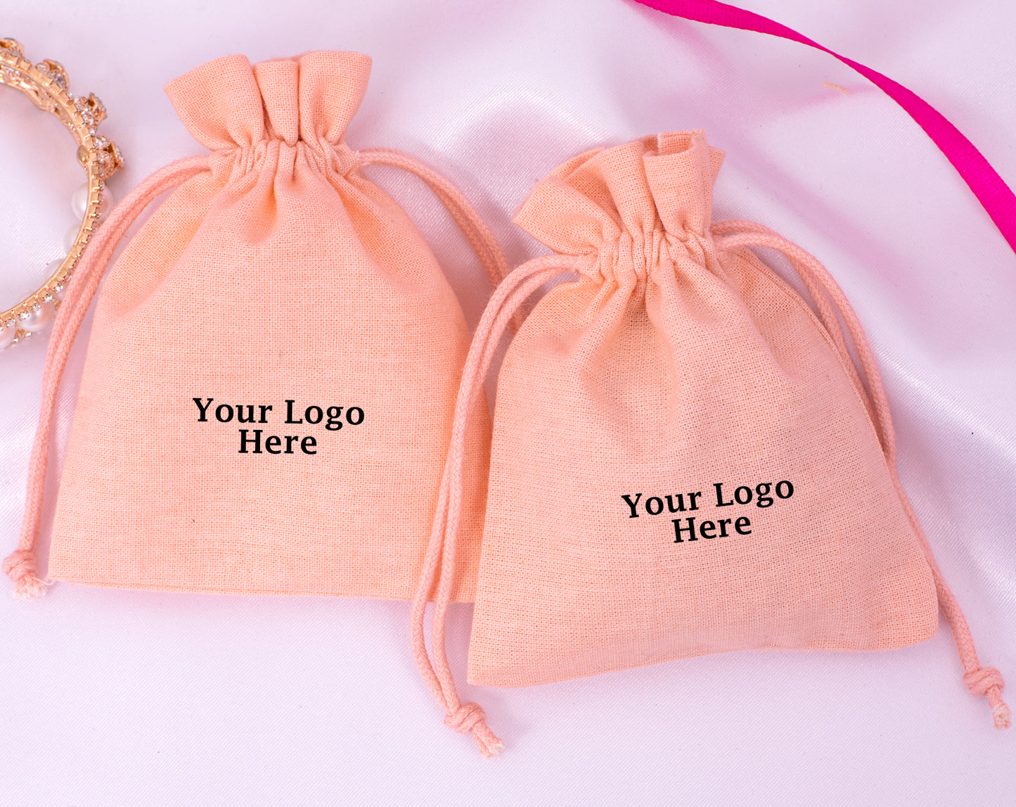 100% Pure Cotton Jewelry Drawstring Pouches With Logo in Wholesale & Bulk