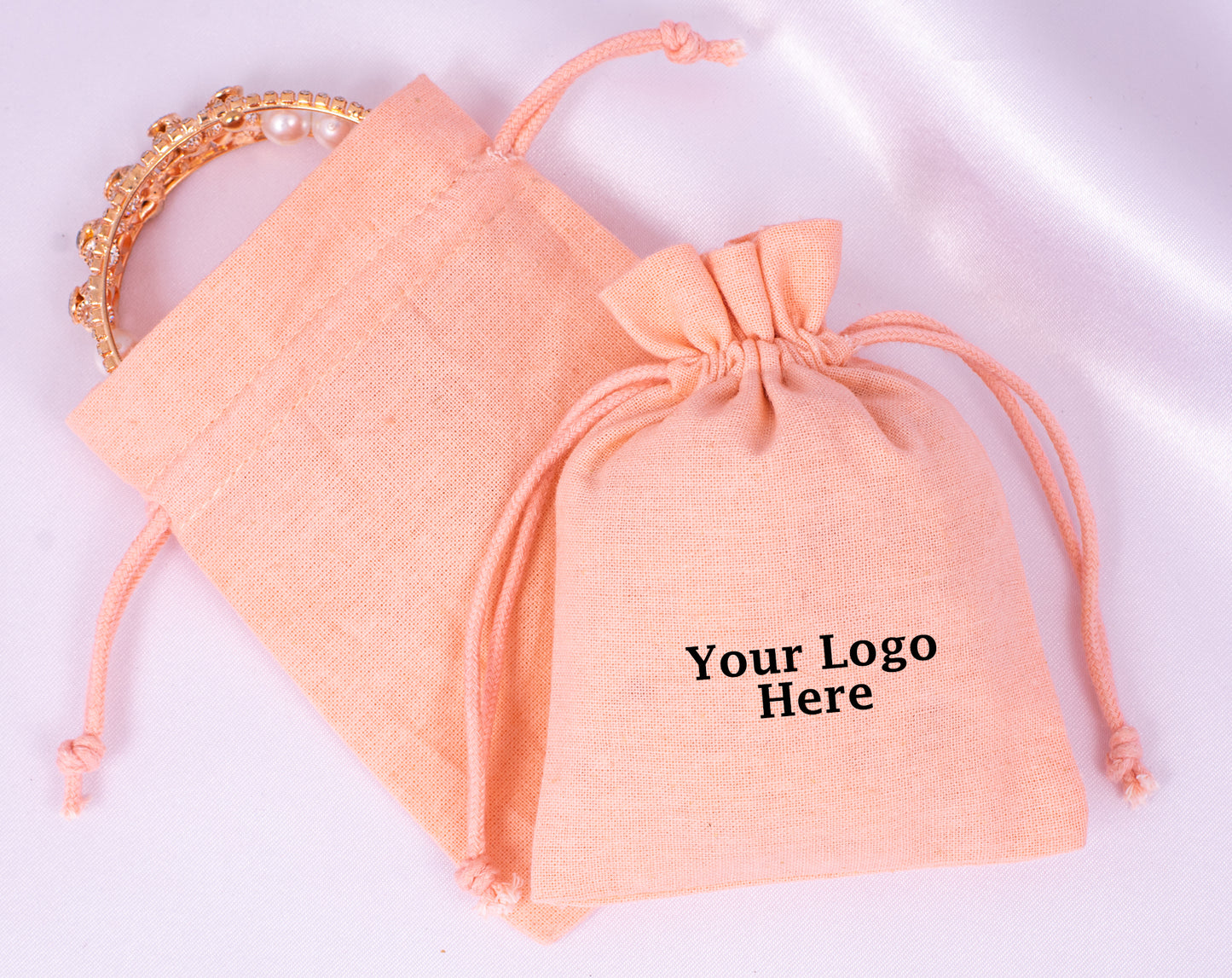 100% Pure Cotton Jewelry Drawstring Pouches With Logo in Wholesale & Bulk