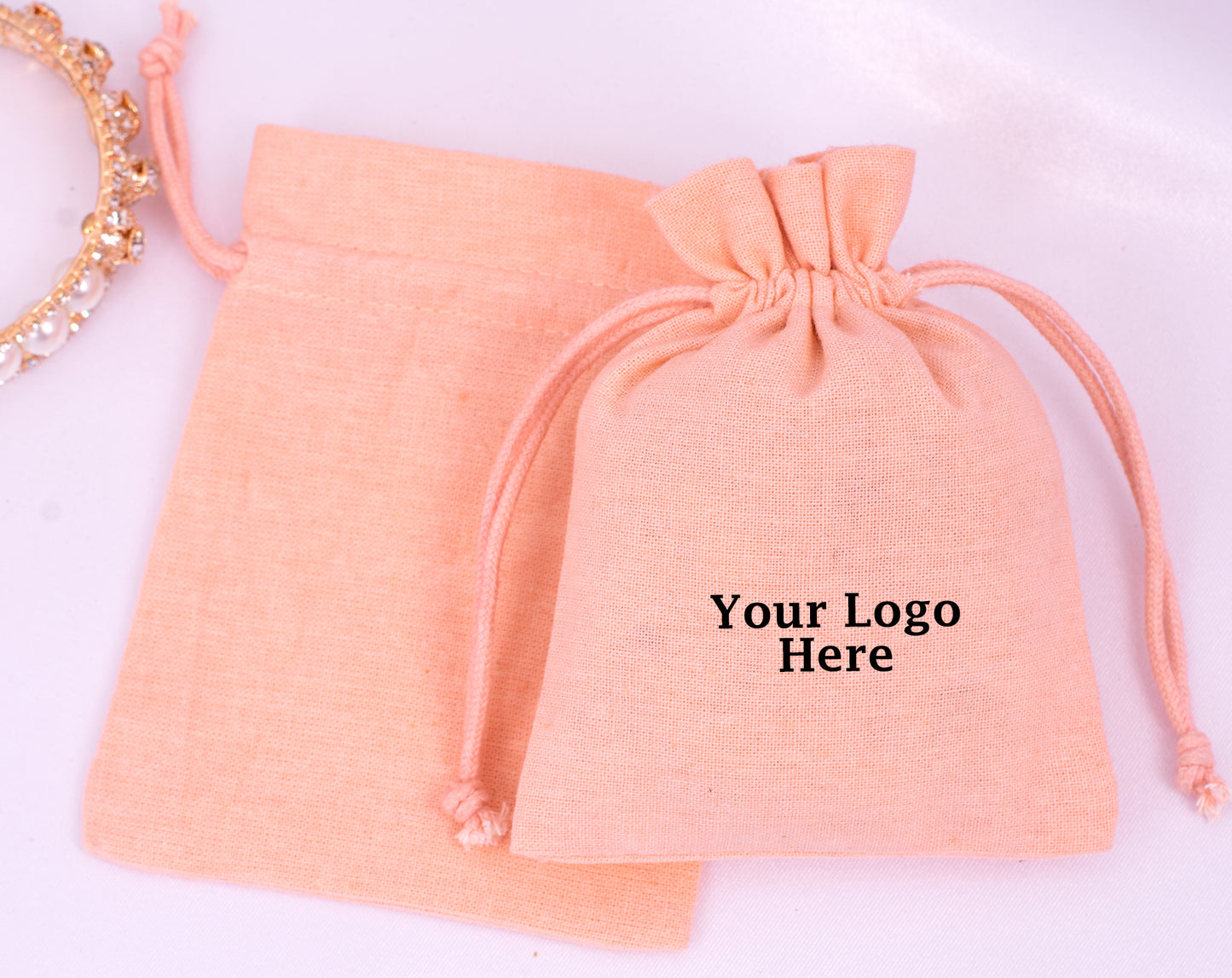 100% Pure Cotton Jewelry Drawstring Pouches With Logo in Wholesale & Bulk