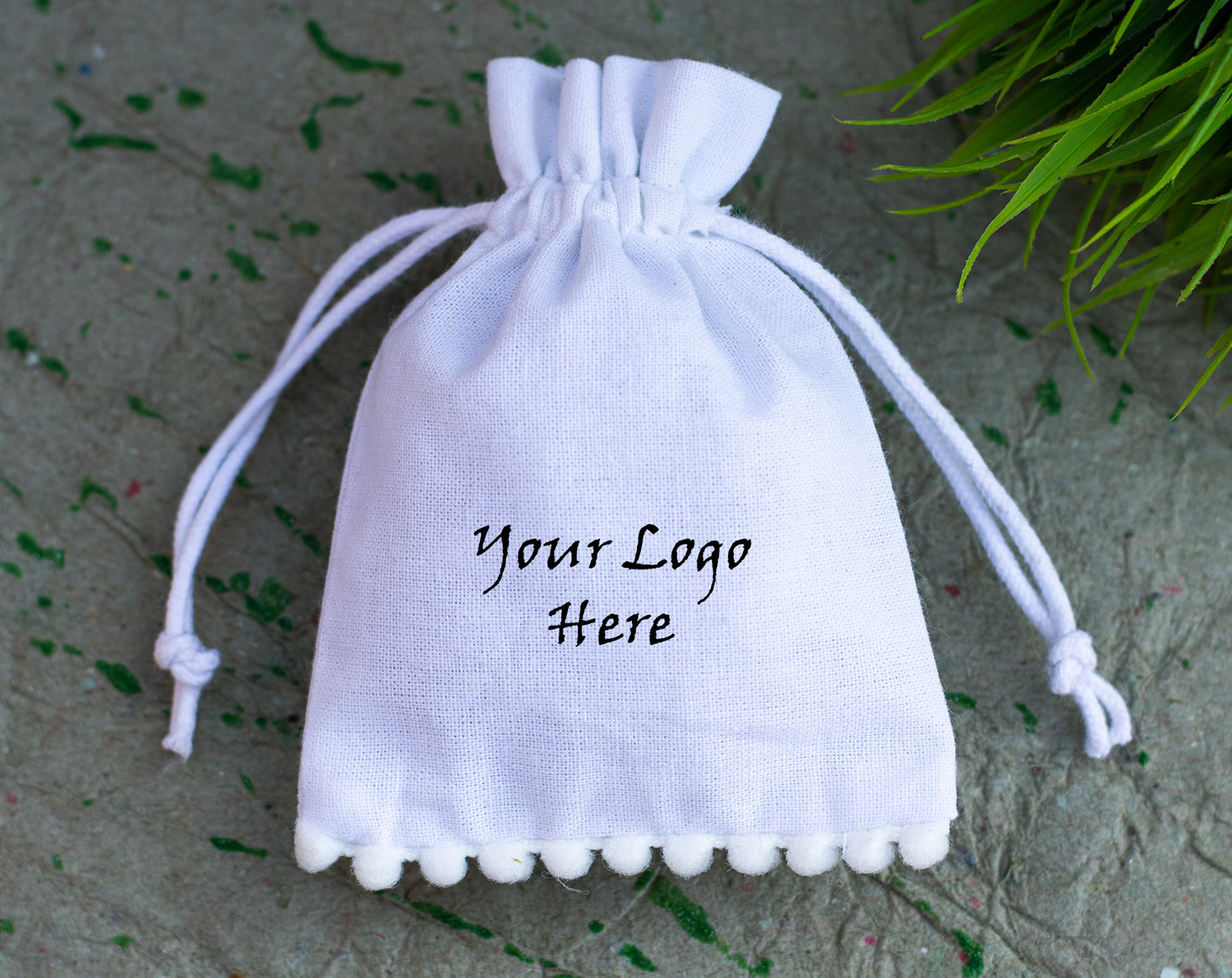 100pcs White Designer Cotton Pouches With Logo, Eco Friendly Jewelry Packaging