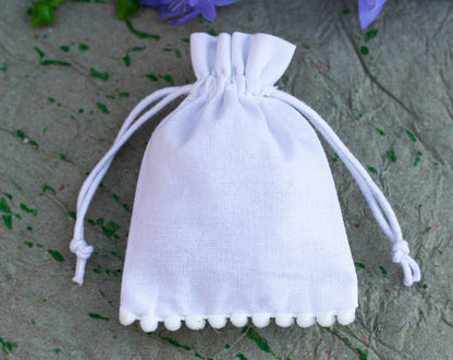100pcs White Designer Cotton Pouches With Logo, Eco Friendly Jewelry Packaging