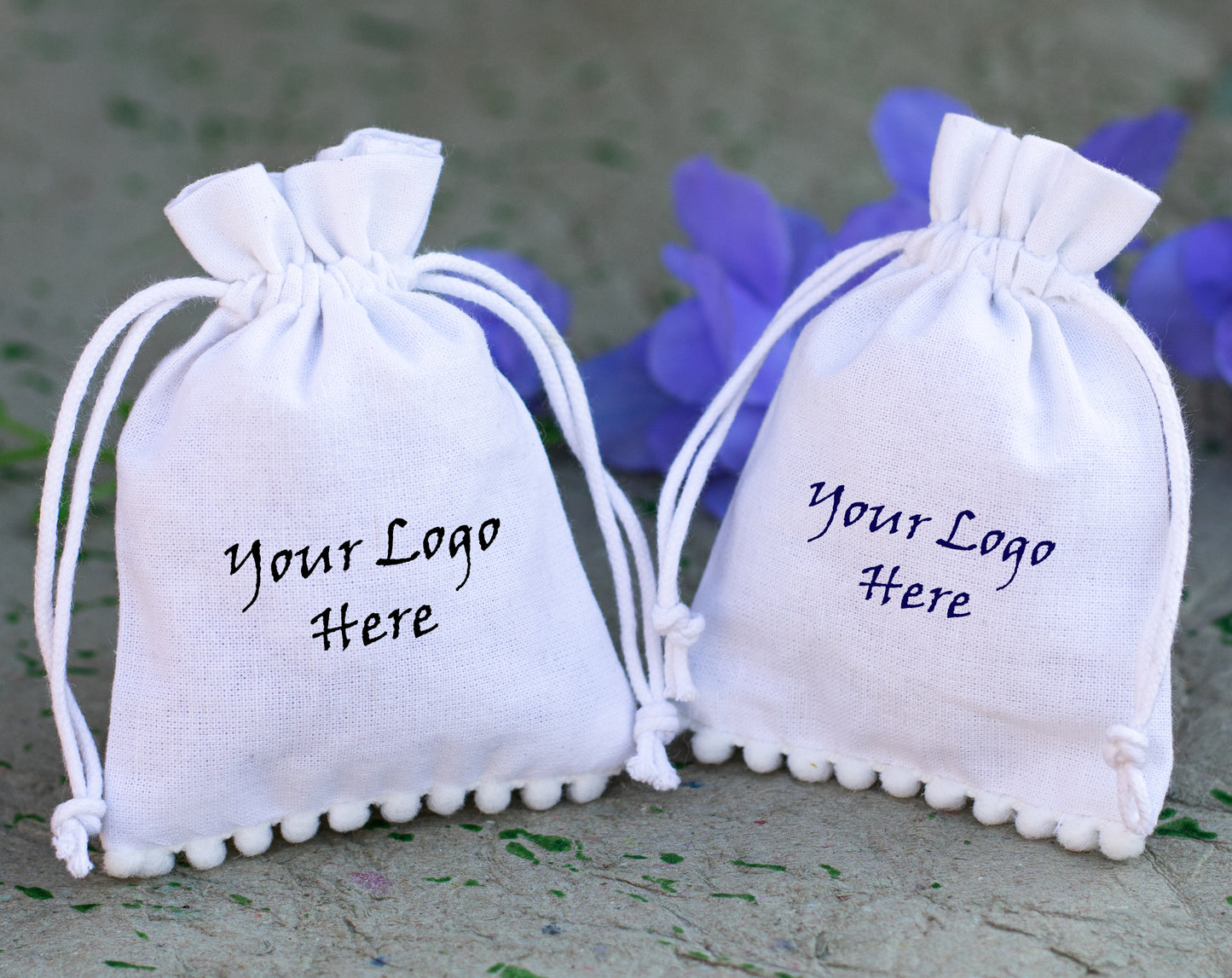 100pcs White Designer Cotton Pouches With Logo, Eco Friendly Jewelry Packaging