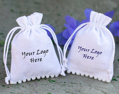 100pcs White Designer Cotton Pouches With Logo, Eco Friendly Jewelry Packaging